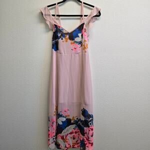 Express Pink Floral Print Flutter Sleeve Midi Dress size XS